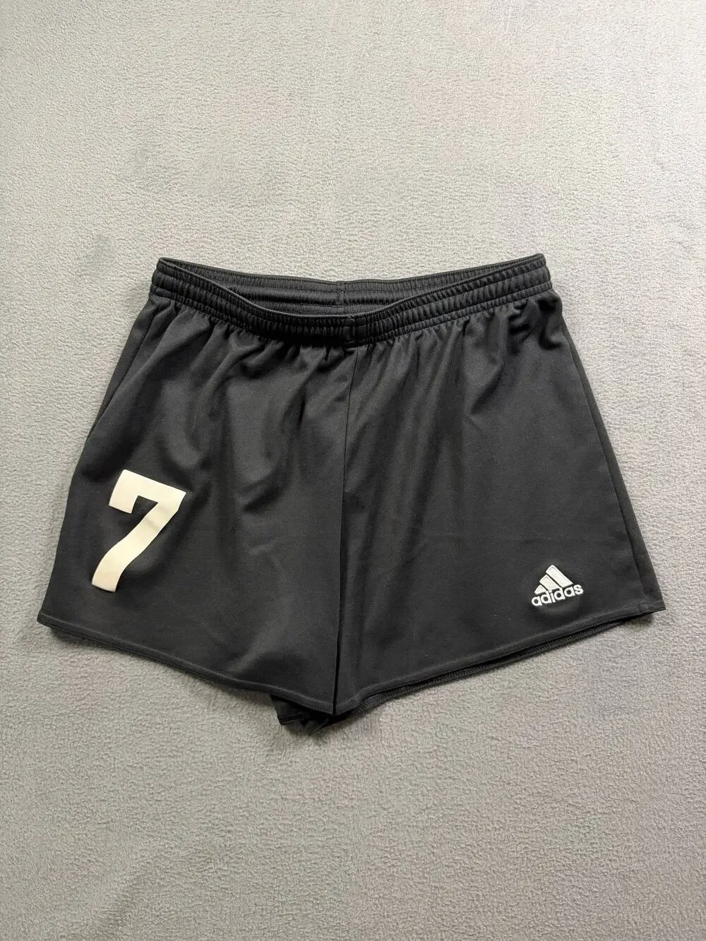 Adidas Mens Small S Black Soccer Athletic Shorts Elastic Waist Team Number Seven